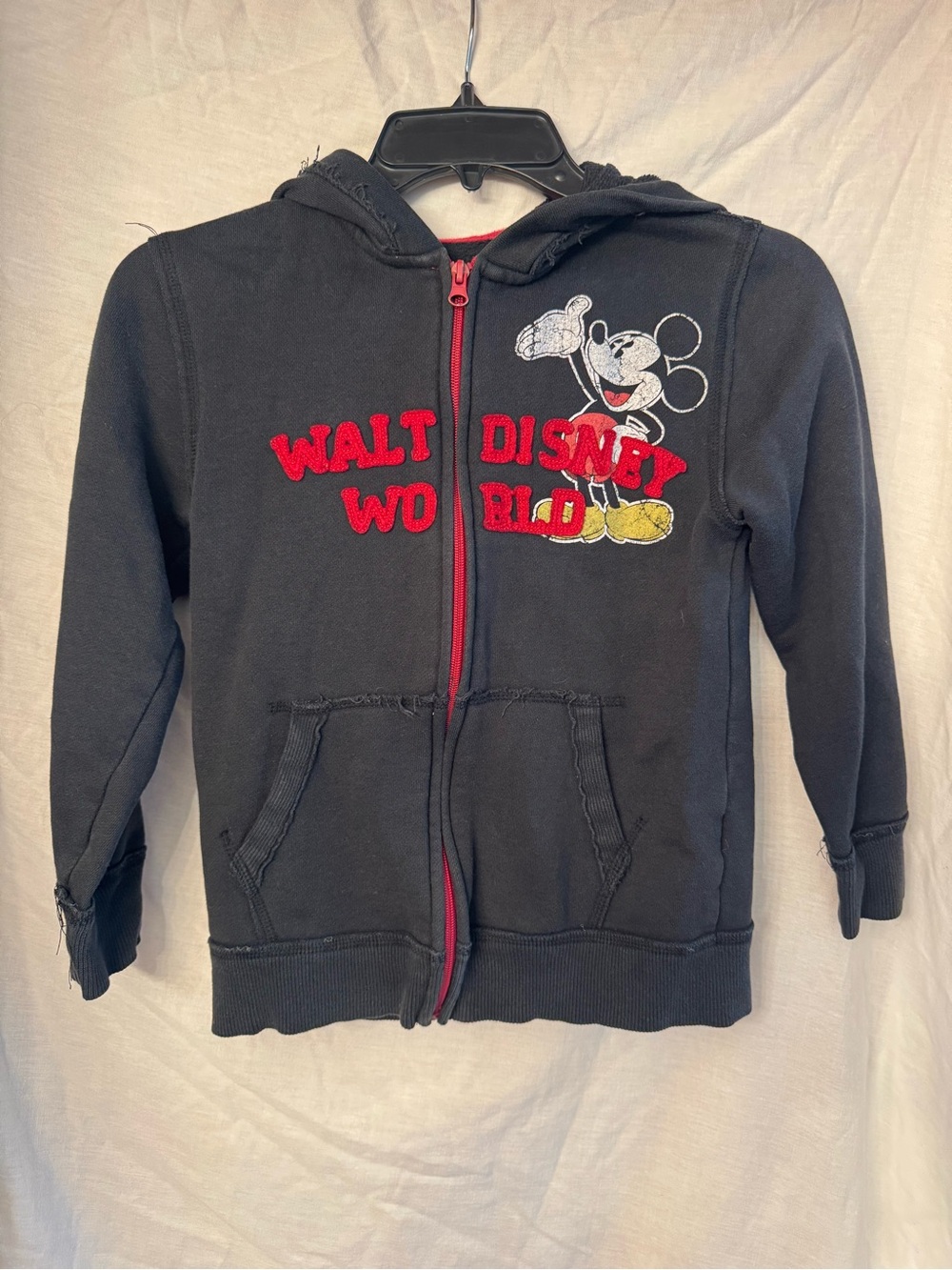 Disney Black Kids Distressed Hoodie with Red Accents and Yellow Details